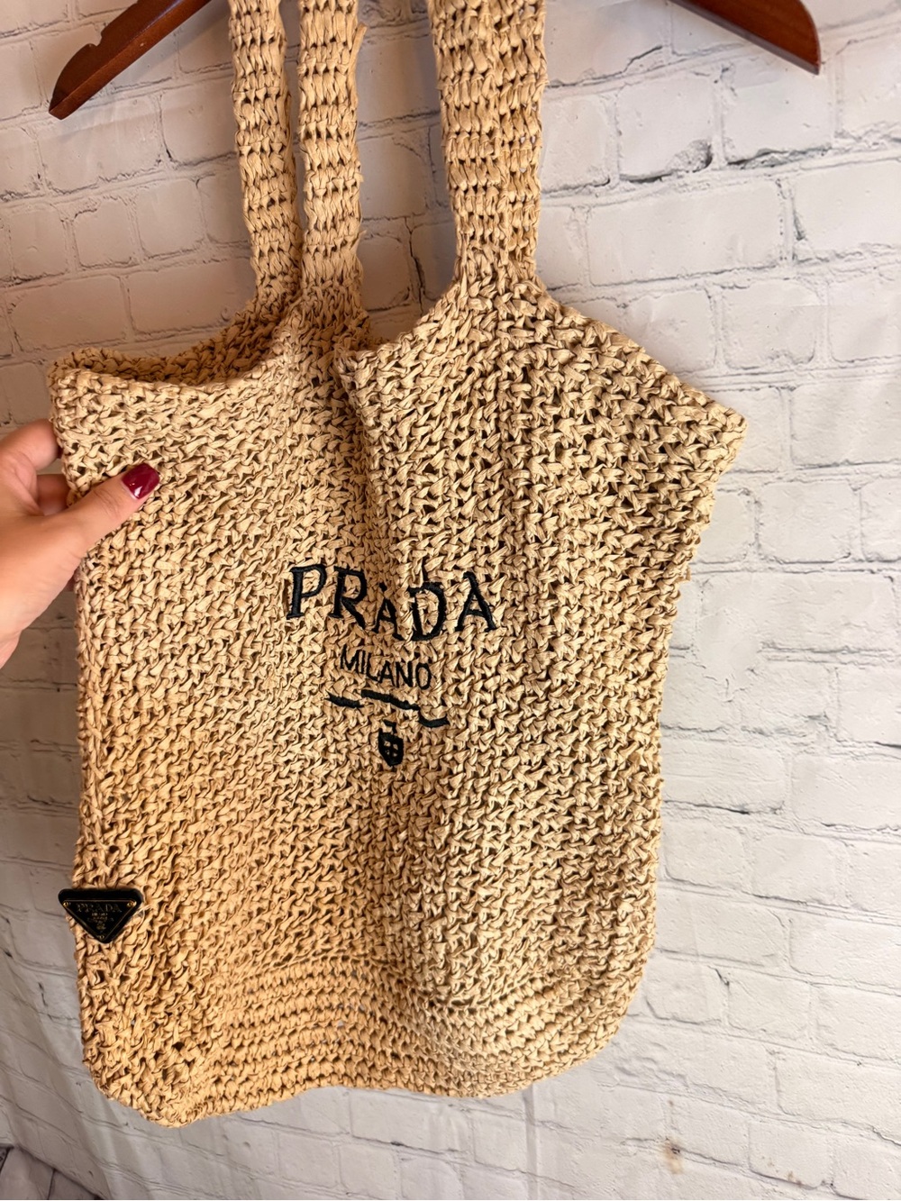 Natural Straw Tote with Black Logo